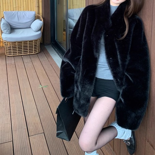 スタンドカラーエコファーコート ・13342