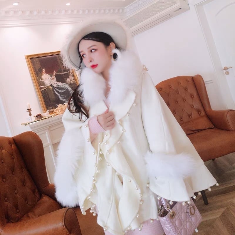 ポンチョ コート アウター パール 白 ファー | LOVEYsmileSHOP
