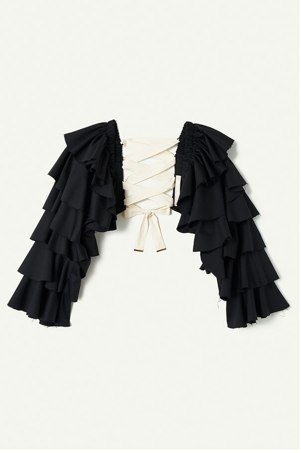 お問い合わせ商品【22AW】LEINWANDE ラインヴァンド Ruffled Sleeve Top Black  TRENTオンラインショップ (福岡市セレクトショップ)