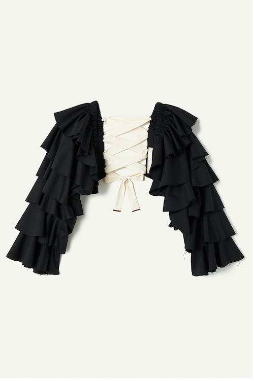 お問い合わせ商品【22AW】LEINWANDE ラインヴァンド / Ruffled Sleeve Top / Black