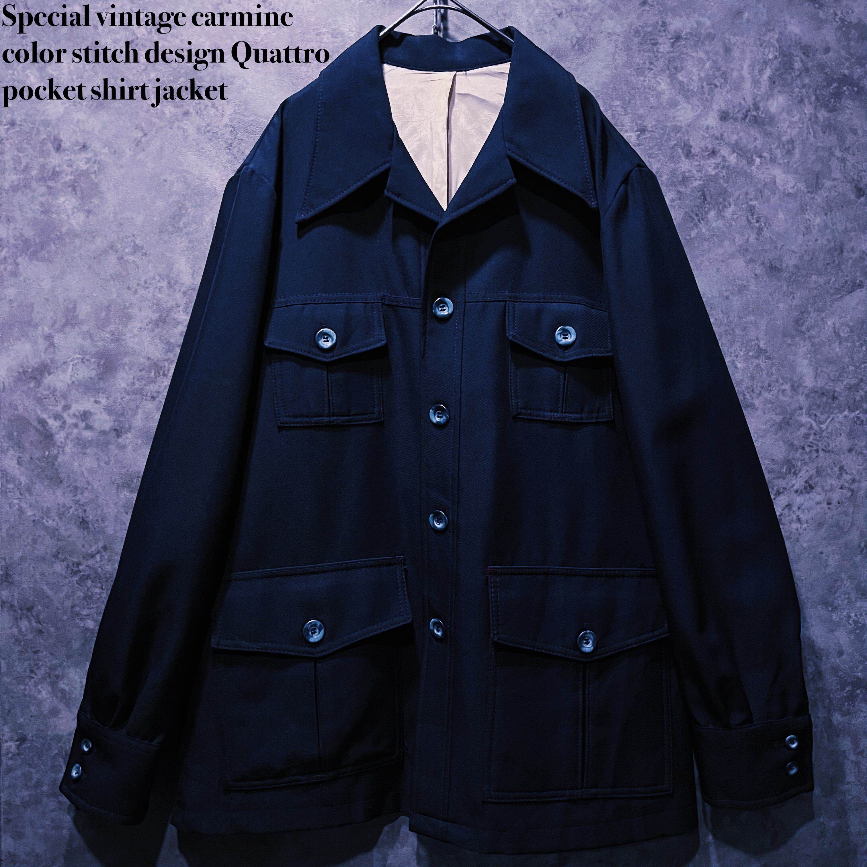 【doppio】Special vintage carmine color stitch design Quattro pocket shirt jacket