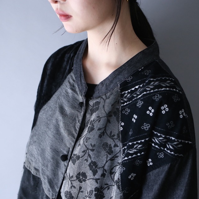 "刺繍" multi fabric switching design super wide over silhouette jacket