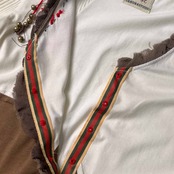 イタリア製 シルク混 my T-shirt PIANURASTUDIO ピアヌラストゥーディオ デザイン Vネック カーディガン 48/ホワイト×ブラウン系 レディース エスニック