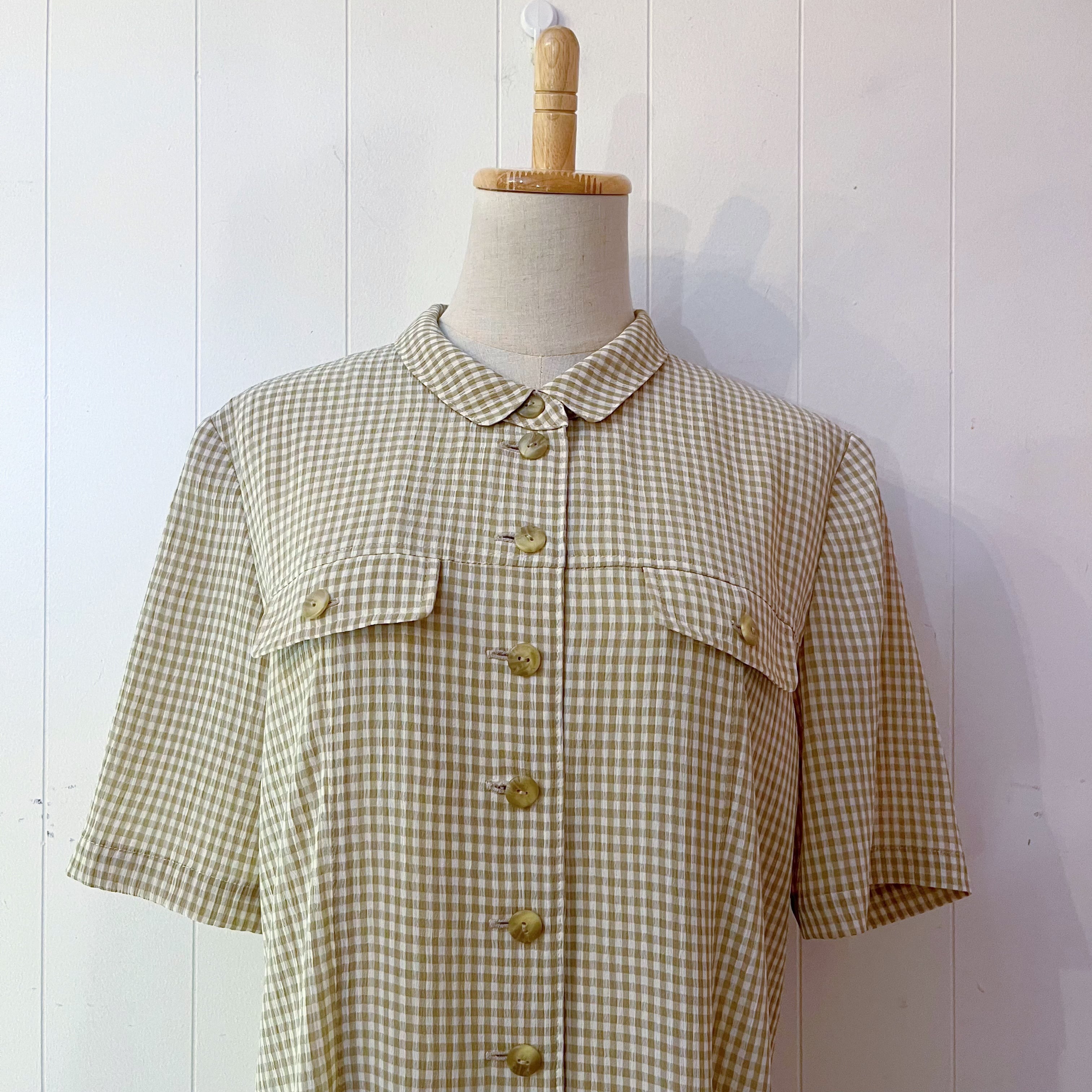 green gingham check one-piece