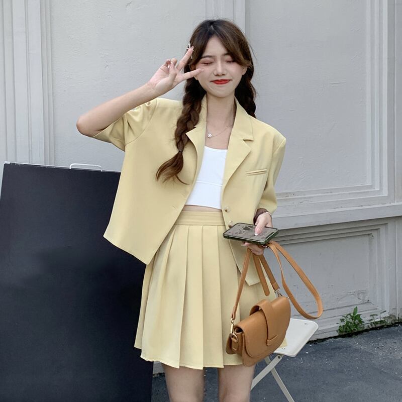 レッドサマープリーツスカート ストリート 夏物 試着室70317126980