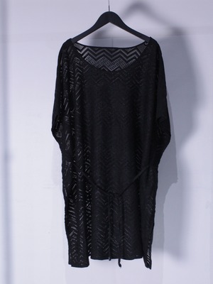 【Caka BLACK】Zigzag Switching Pattern Vintage Loose Mesh Poncho