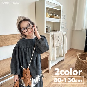 《取寄》 デニムパフスリーブトップス （全２色） ADBB 2023秋 韓国子供服 ぽわん袖 カットソー 女の子