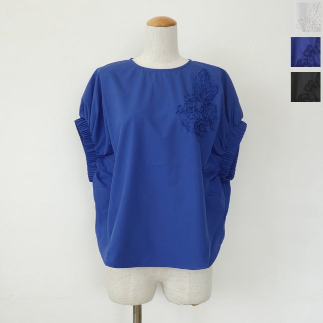 KELEN (ケレン) ブラウス コード刺繍 袖ギャザー ノーカラー PAKIA LKL26HBL2292