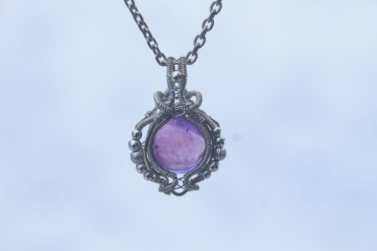 Amethyst silver925 wire wrapping mini pendant
