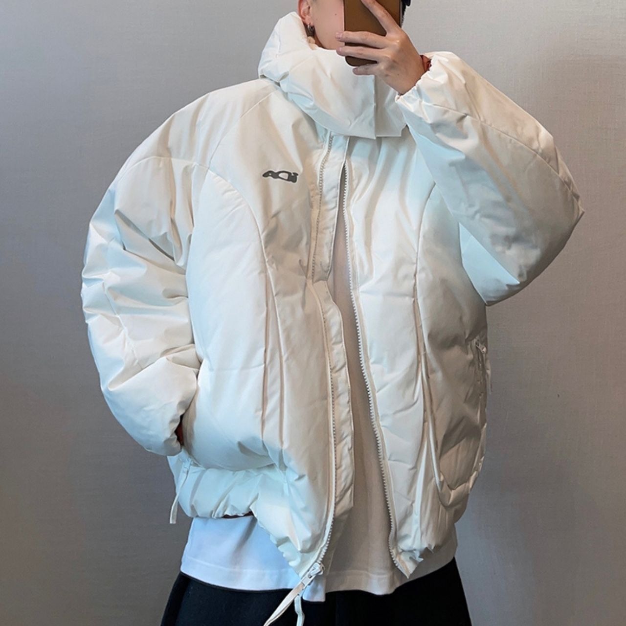 取り外し可能なフード付きヘビーウェイトコットンブルゾン　1034