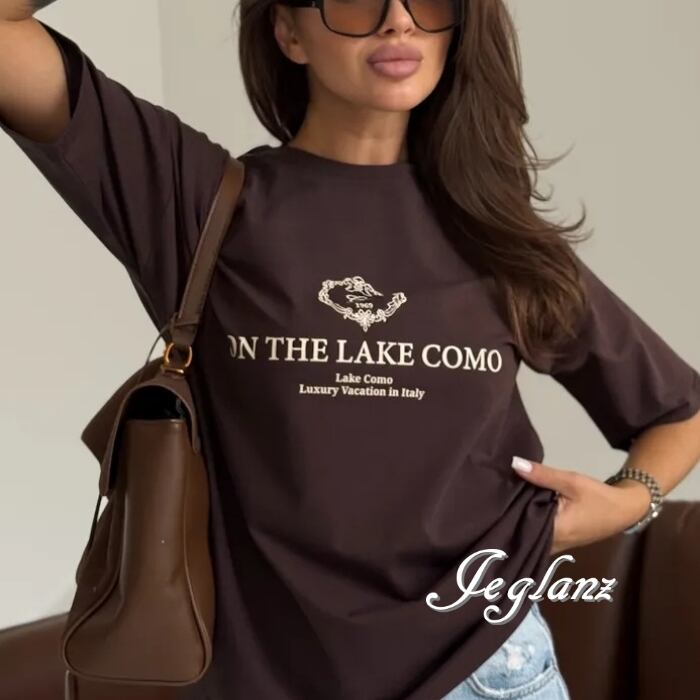 ロゴ プリント Tシャツ ルーズ カジュアル ユニセックス ♪(MC726)β