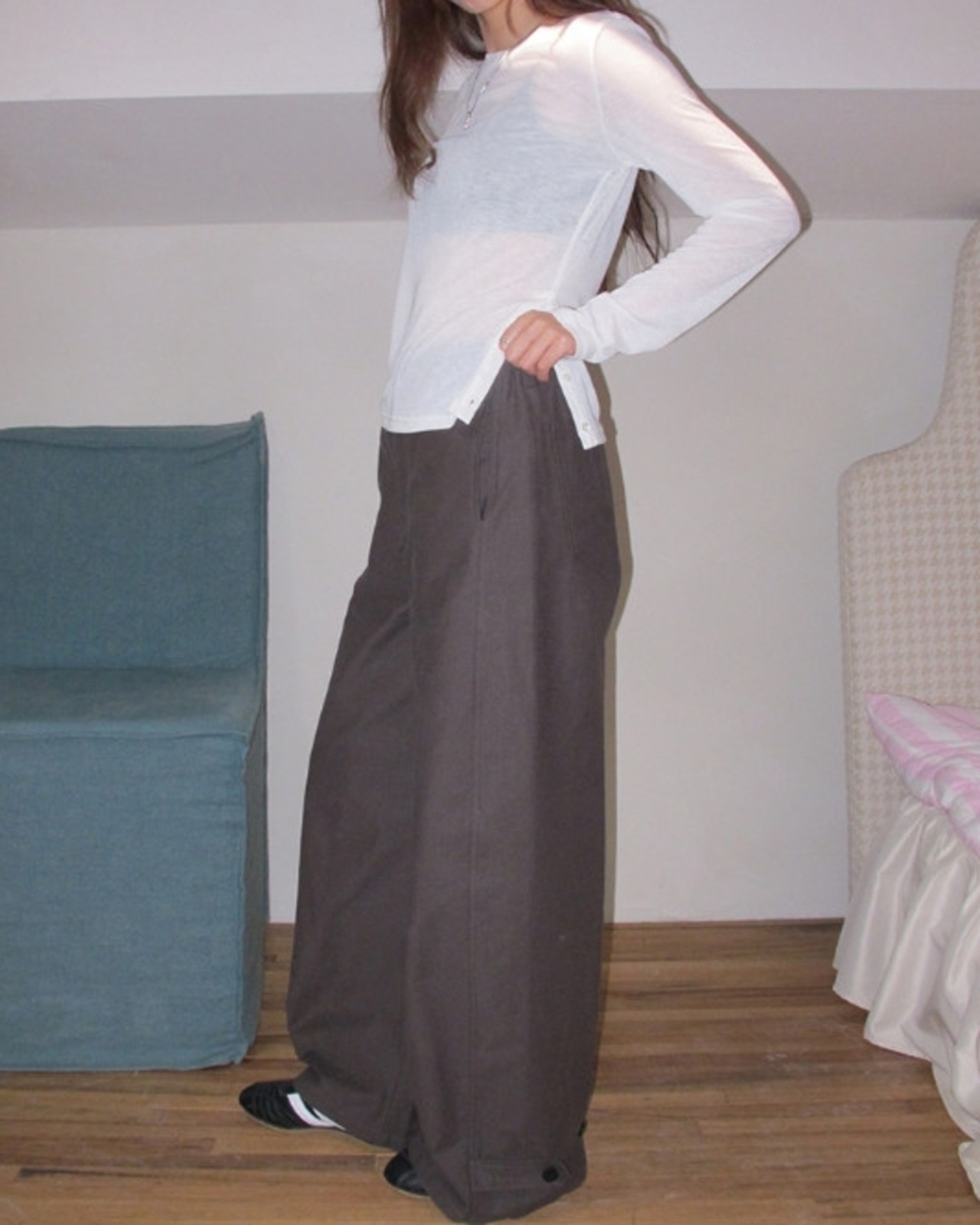 Wide full length straight pants L0126