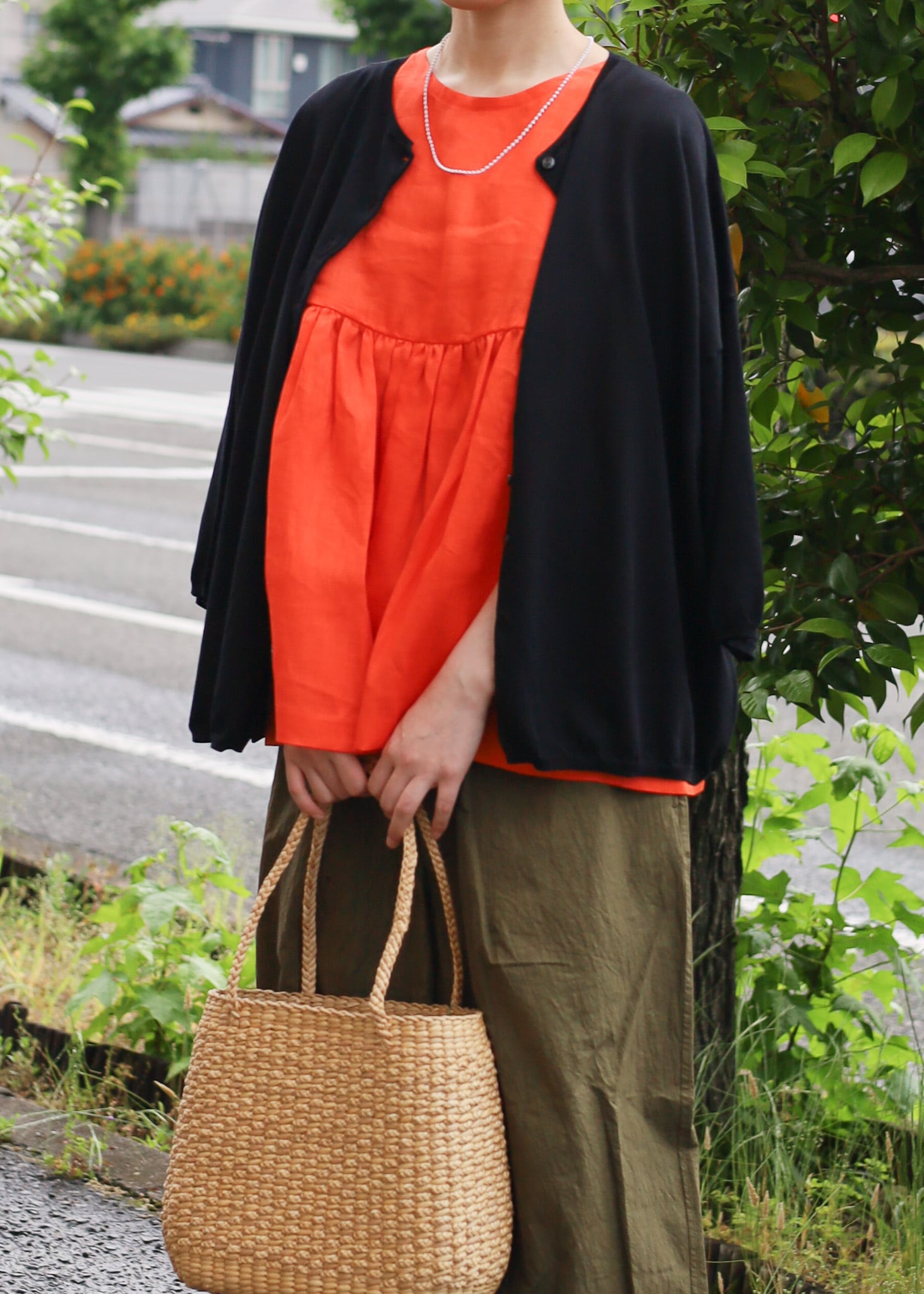 HAVERSACK - リネン ノースリーブブラウス - Orange / Navy | merle