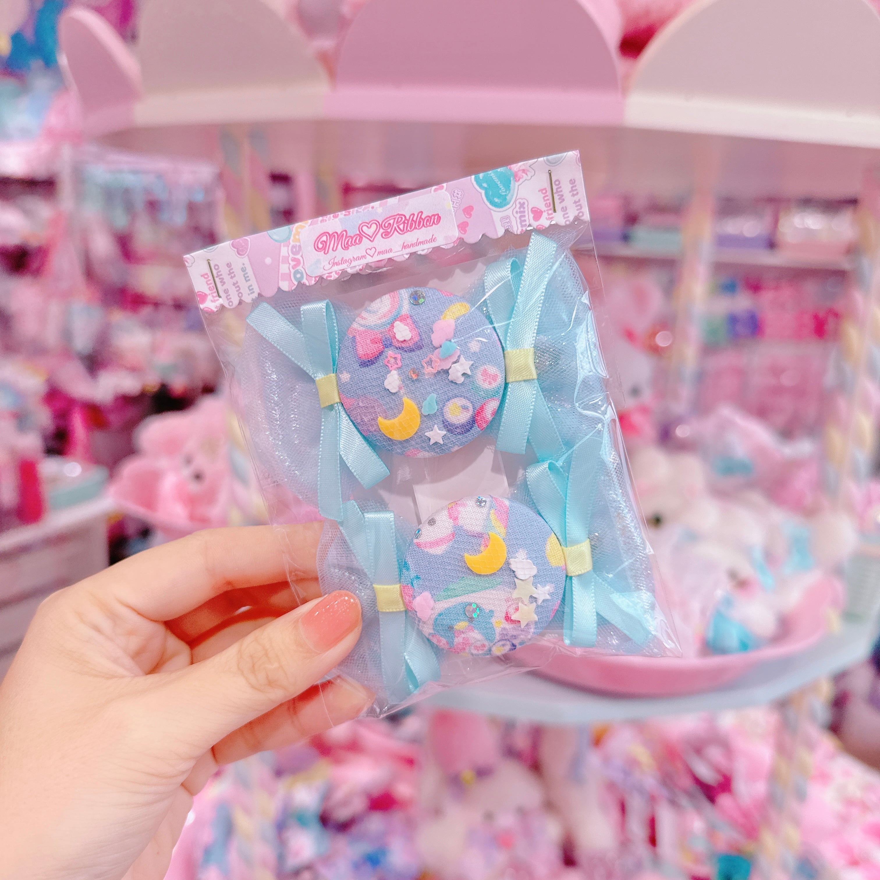 【R14】51-7くるみキャンディリボンチュールツインヘアクリップ