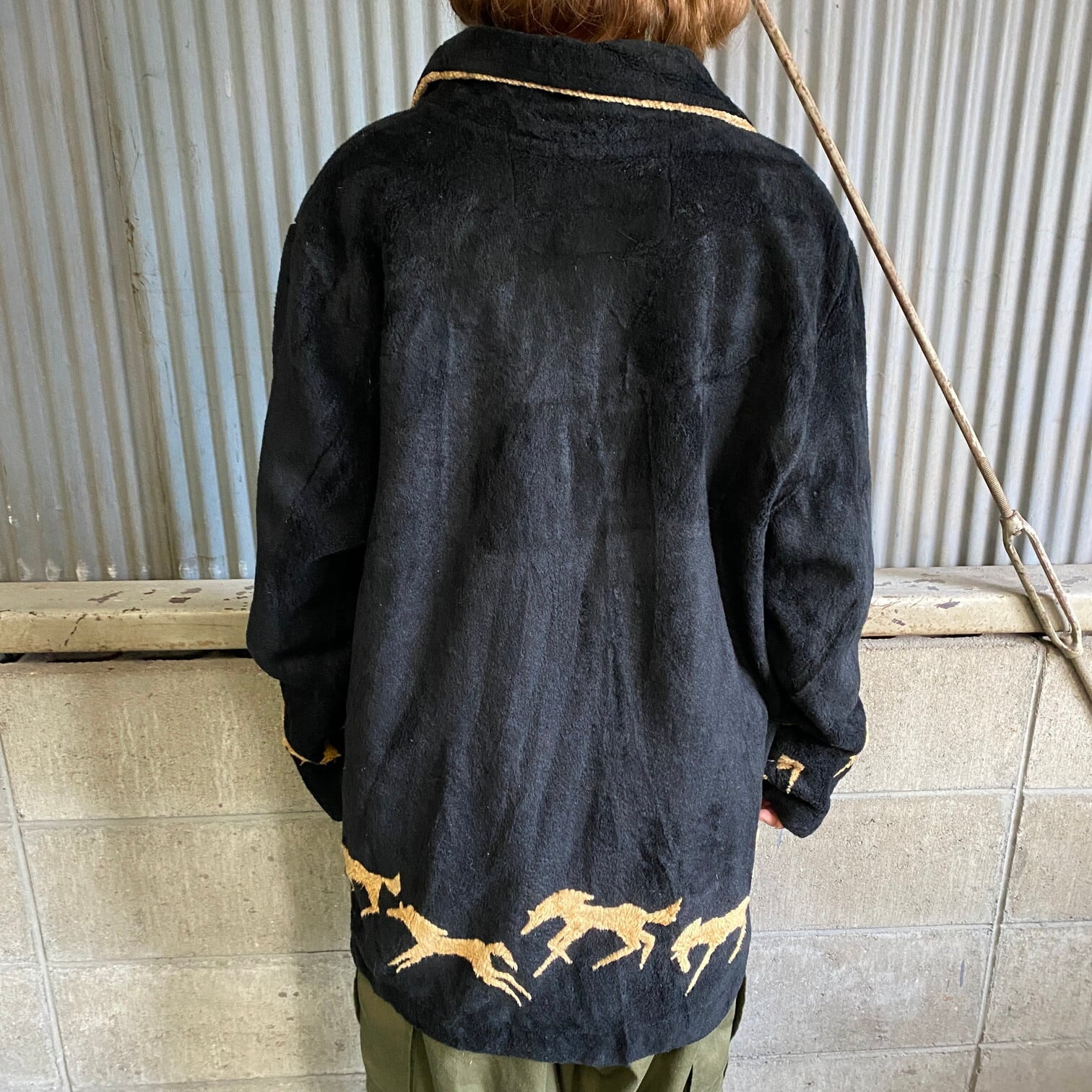 カナダ製 COUNTY CLOTHING 馬 総柄 アニマルフリースジャケット 