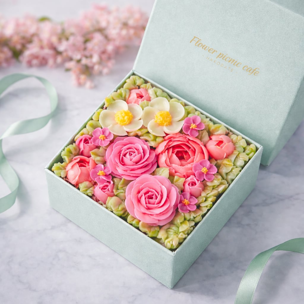 【母の日2026】食べられるお花のボックスフラワーケーキ｜Peach Pink