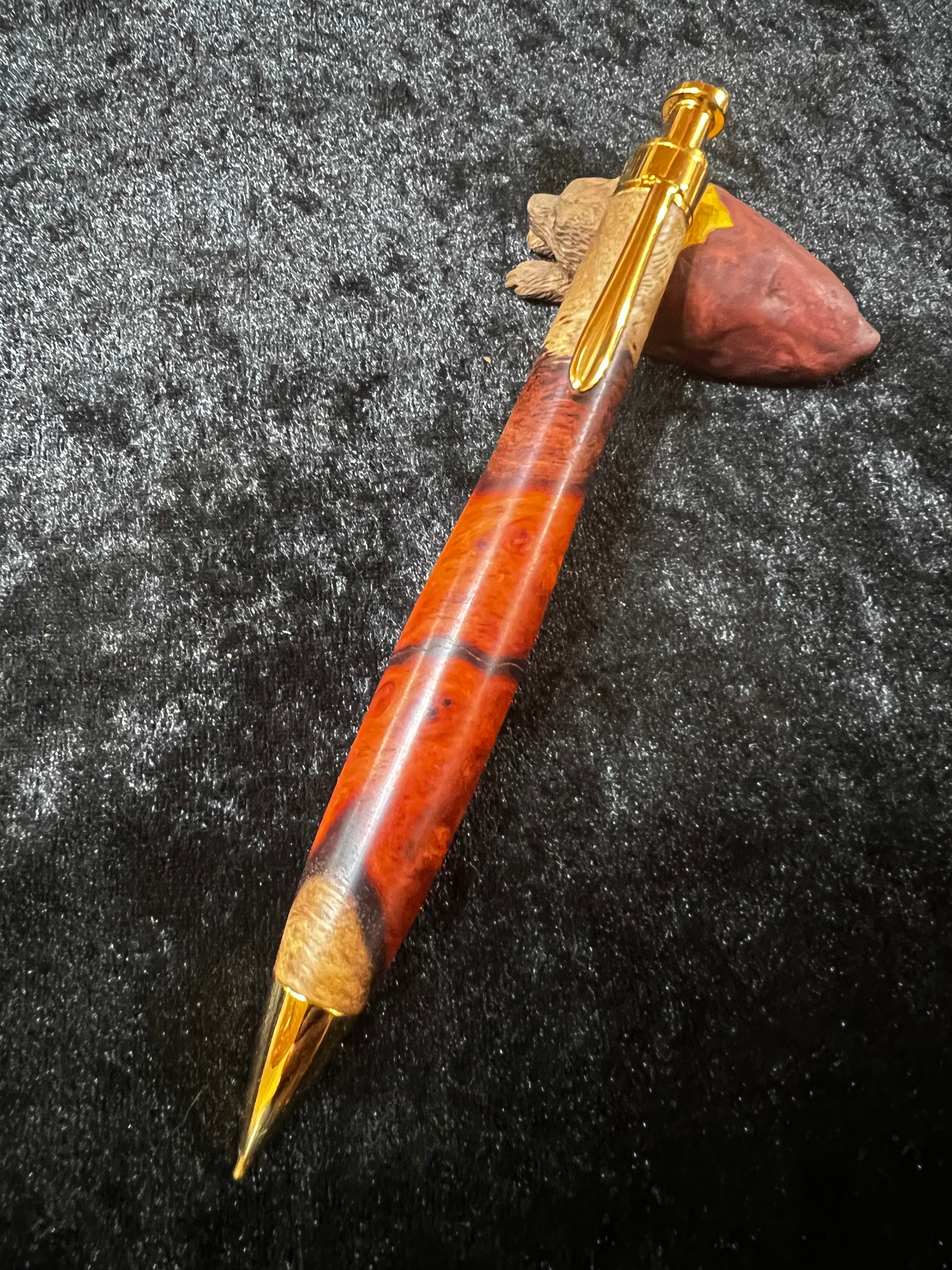 早割 こぶた工房 極上花梨紅白 杢軸シャーペン シャーペン 筆記具