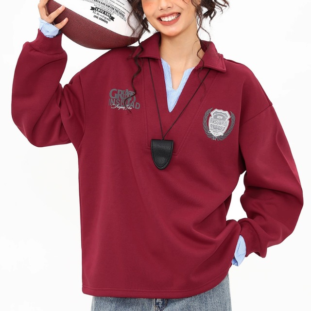 fake two-piece college polo sweatshirt　フェイクツーピースカレッジポロスウェット　J1532