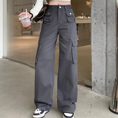 2024秋冬パンツ ロング丈 ワイド ポケット ハイウエスト 美脚効果 脚長効果 細見え 秋 白 おしゃれ かわいい 韓国ファッション レディース お出かけ