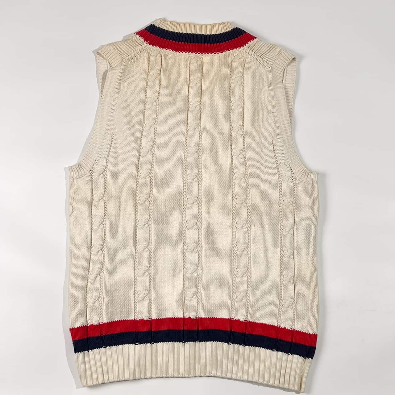 70s 80s VAN JAC ヴァンヂャケット ケーブル編み Vネック チルデン コットン ニット ベスト L//アイボリー ホワイト系 メンズ アイビー トラッド ビンテージ