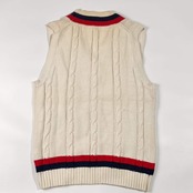 70s 80s VAN JAC ヴァンヂャケット ケーブル編み Vネック チルデン コットン ニット ベスト L//アイボリー ホワイト系 メンズ アイビー トラッド ビンテージ