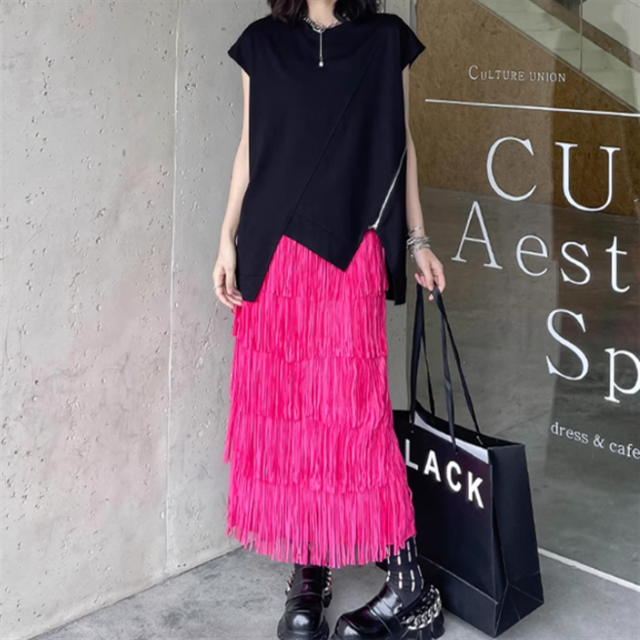 ティアードフリンジスカート　2color　10707