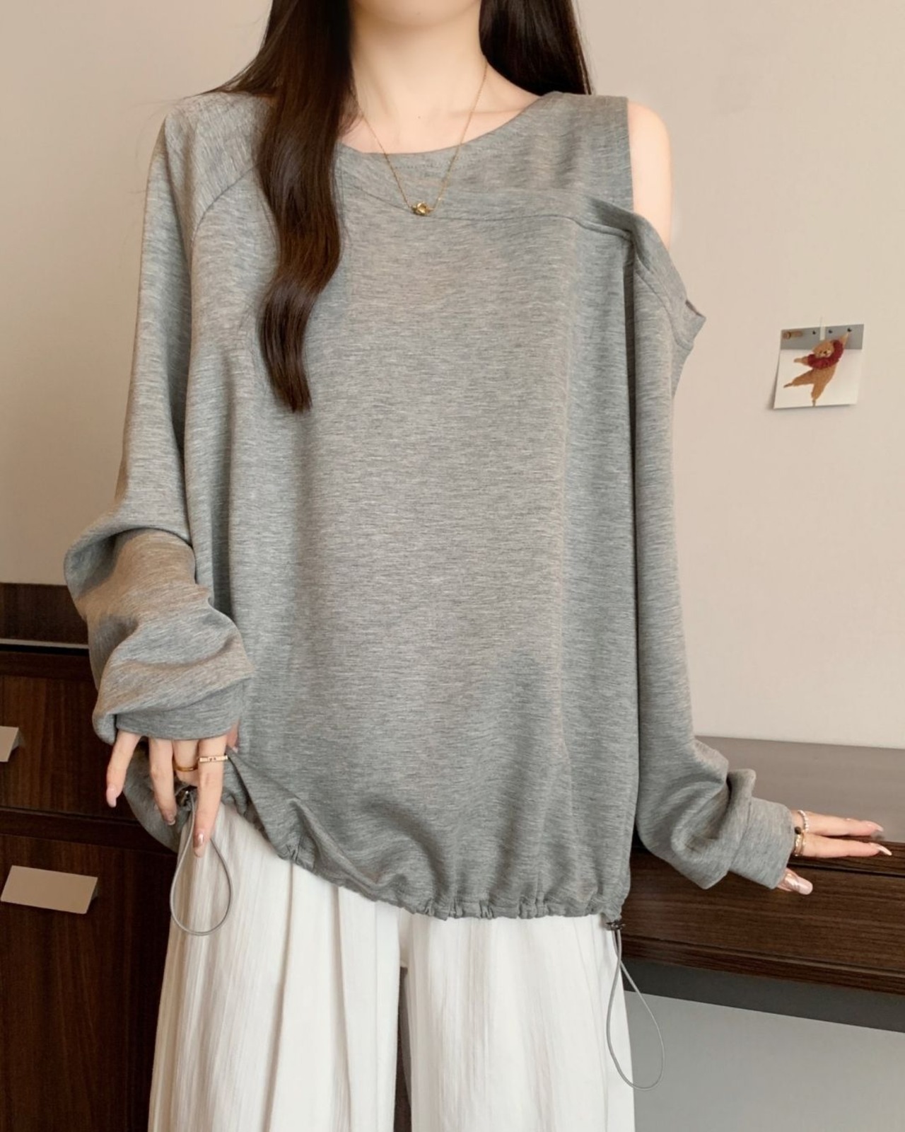 オープンショルダーオーバーサイズ カットソー 2color A0824 - 6