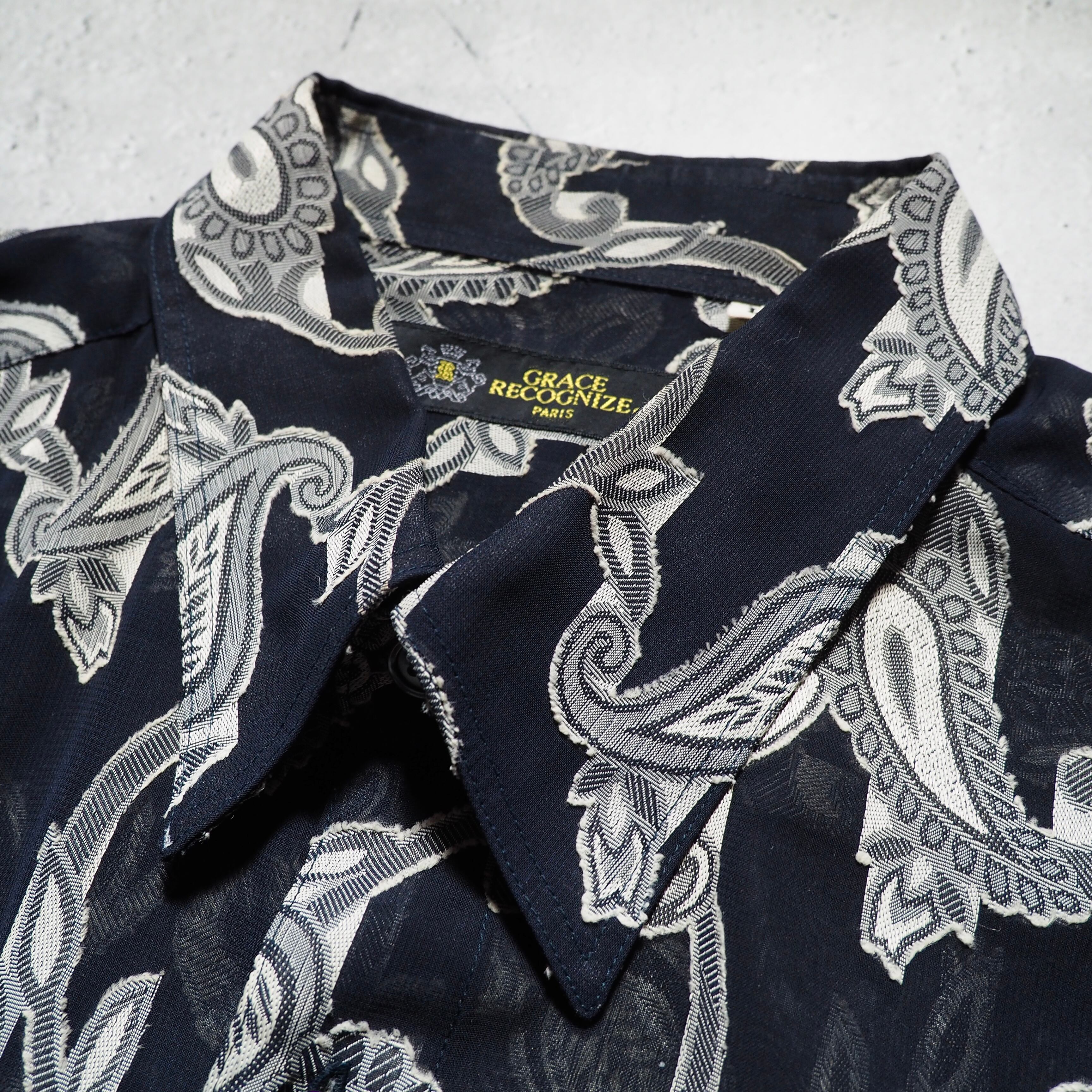 1990s Translucent Paisley pattern embroidery SS Drape shirt
