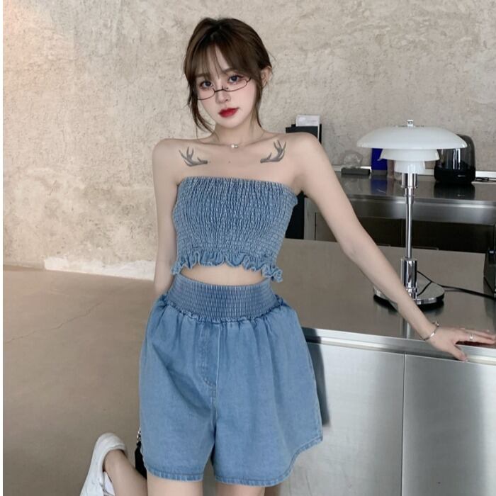 レッドレディースサマートップス ハイウェストウェストショーツ 夏物 ブルマー ドラファッションホール66348583715