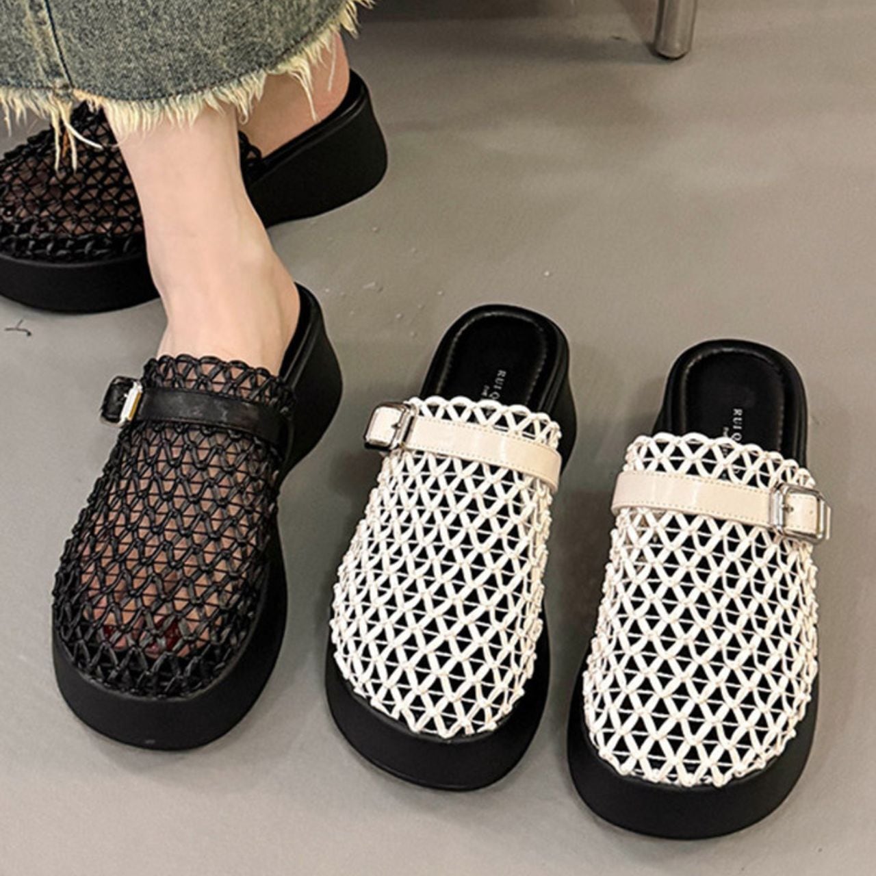 メッシュベルトプラットフォームサンダル 2col R02270