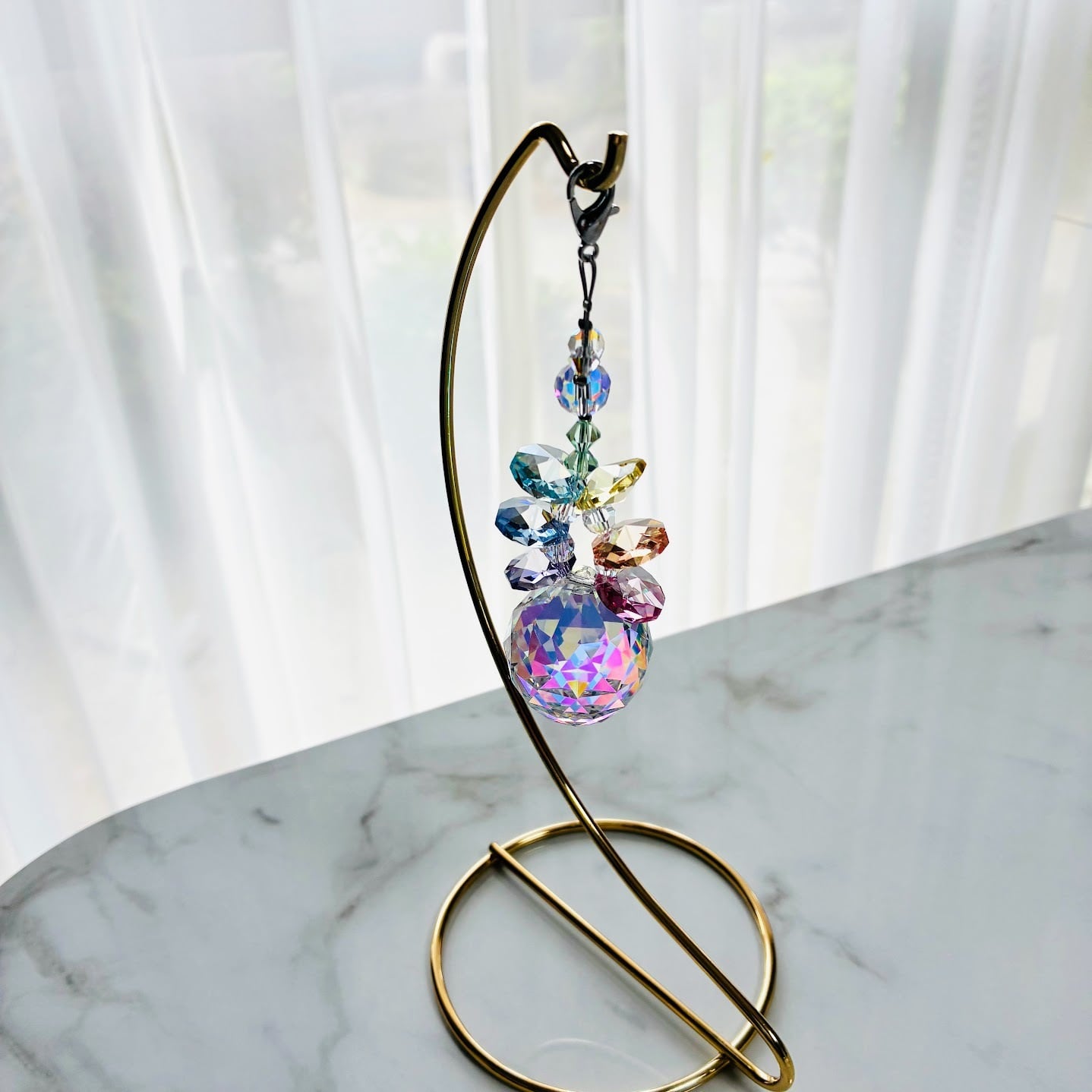 * 虹色サンキャッチャー* スタンド付き（ゴールドカラー）　2025.能登半島地震支援品　限定２０個