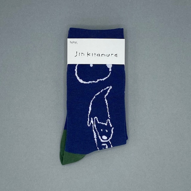 【JIN KITAMURA】北村人 SOCKS SENGA INU NAVY 線画のいぬ -ネイビー- ソックス