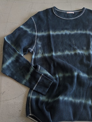 TIE DYE WAFFLE PULLOVER / Charcoal × Baby blue