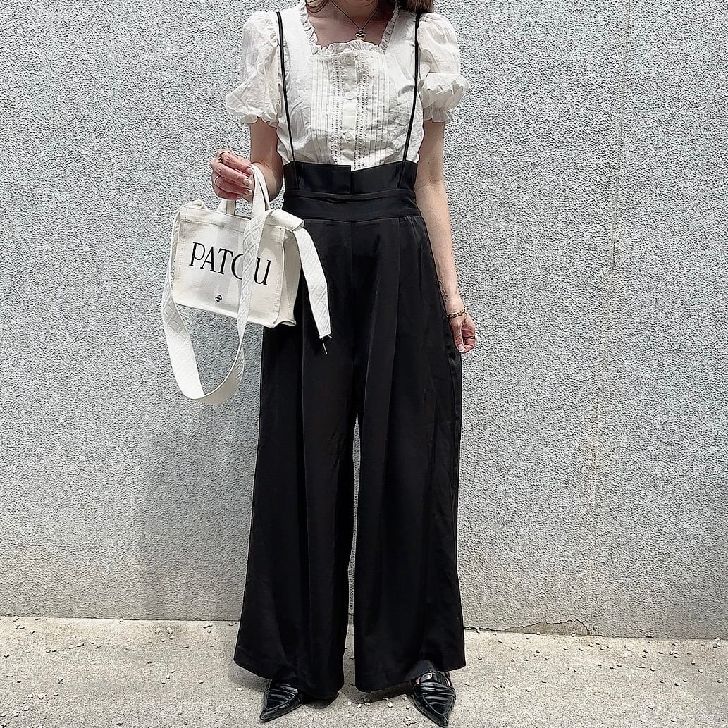 Satin salopette / black (6月中旬頃発送予定) | moripon.