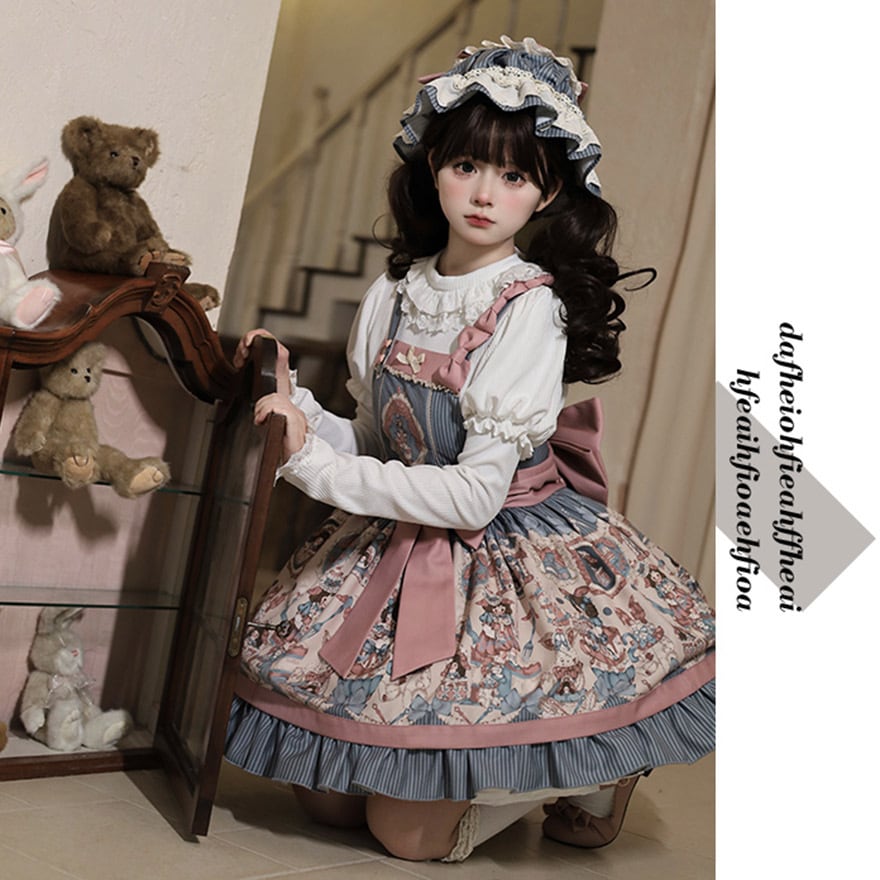 甘ロリ JSK レトロプリント×ウエストリボン アリス風｜WithU