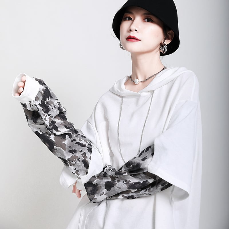 サブカル系 フェイク ツーピース パーカー 迷彩 大人 カジュアル スポーティ