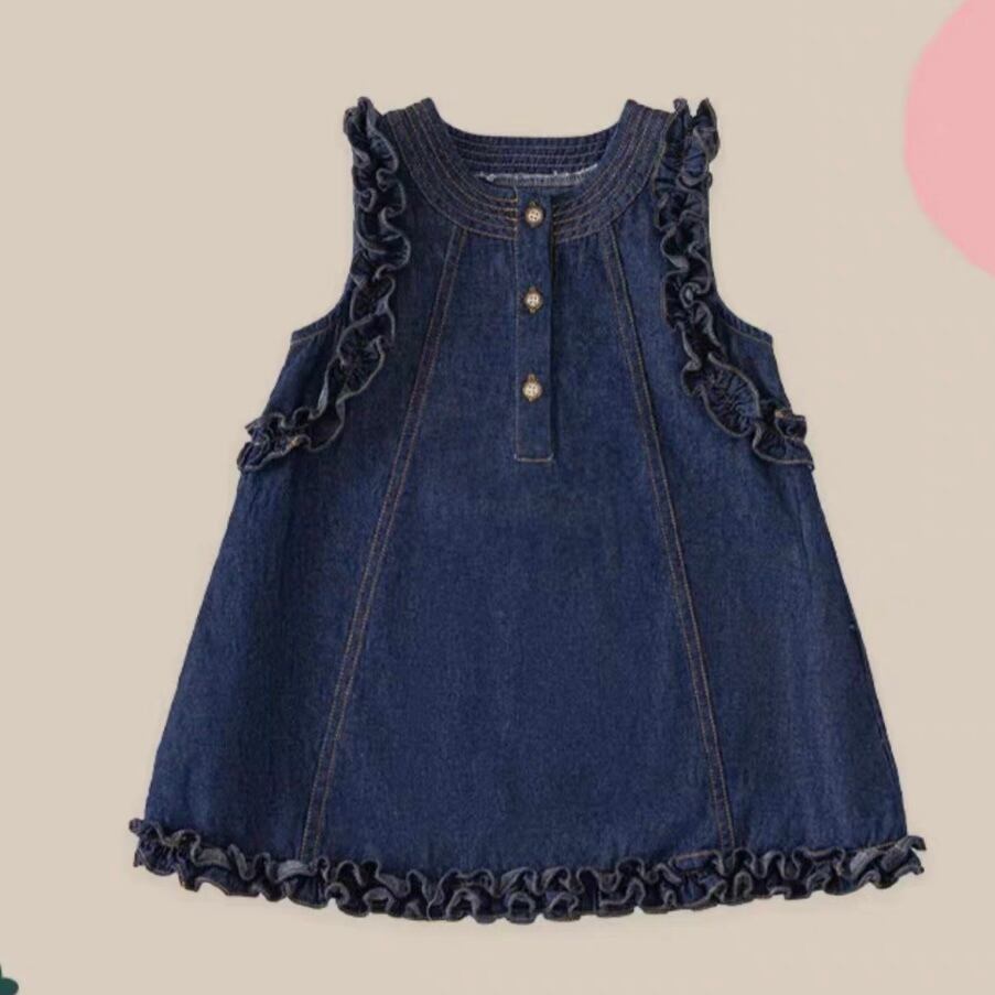 【outlet】【90cm】ノースリーブフリルデニムワンピース