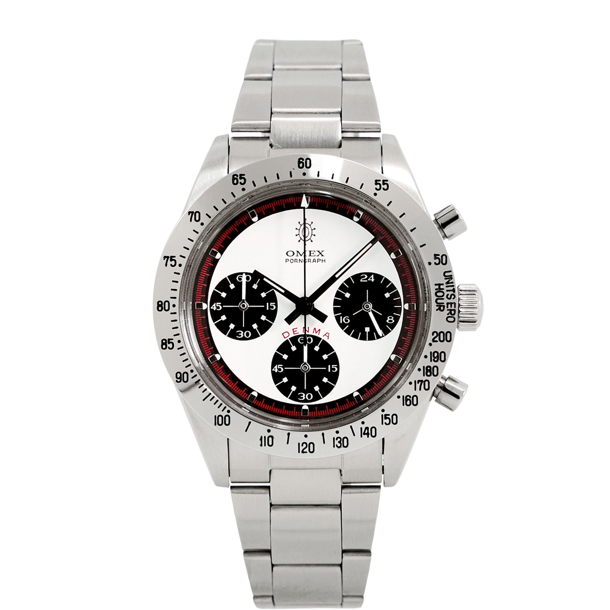 【OMEX】CHRONOGRAPH WATCH DENMA Vintage Model シルバー×ホワイト メンズ 男性用 日本製ムーブメント 腕時計