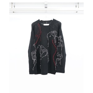 [DUELLUM] (デュエラム) DUE-VⅢ-086-KNT BEASTS BLACK SWEATER (BLACK×RED STITCH)