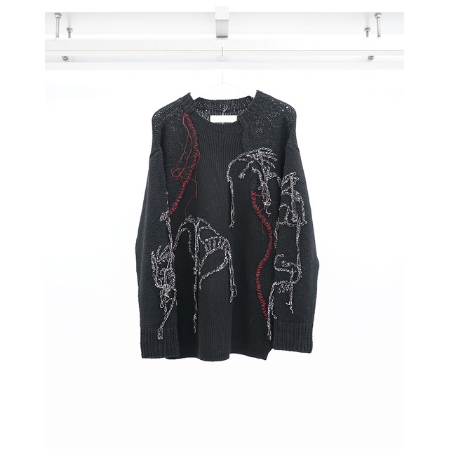 [DUELLUM] (デュエラム) DUE-VⅢ-086-KNT BEASTS BLACK SWEATER (BLACK×RED STITCH)