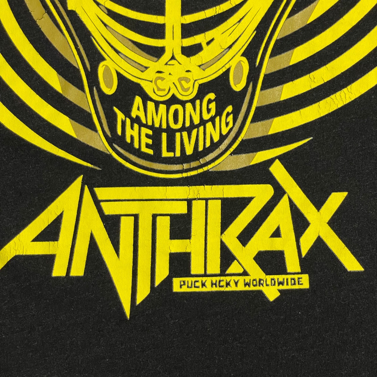 【PUCK HCKY】USA製 ANTHRAX アンスラックスバンドTシャツ 七分袖 イラスト XXL ビッグサイズ オーバーサイズ プリント ラグラン ロンt バンt ロックt メタル ハードロック スラッシュメタル US古着