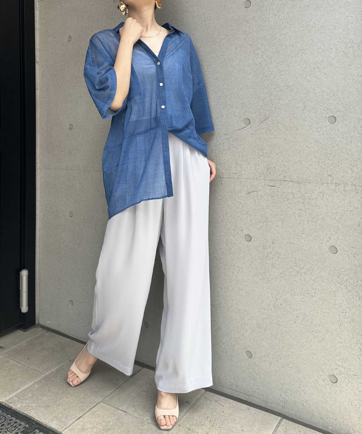 ノースリーブセットアップパンツ B/サックス | troisiemechaco