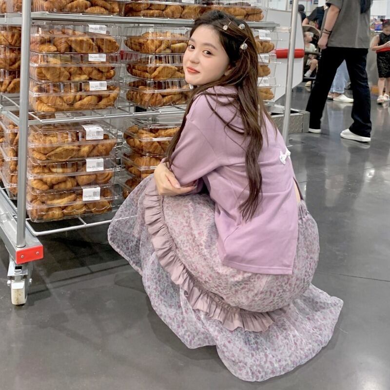 スタイルバックセーター オータムフローラルスカート ロング 秋物 花柄 パープル 萌量不足89731500379