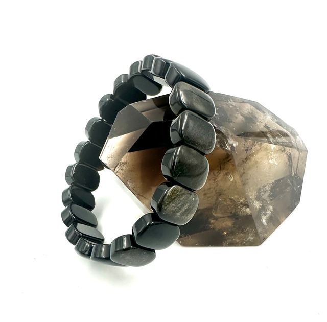 (01171)（選べる内径）ゴールデンオブシディアン【バングル幅14mm】Golden Obsidian 　黒曜石　魔除け　厄除け　金運　財運　 ブレスレット 天然石　パワーストーン　ゴールドオブシディアン