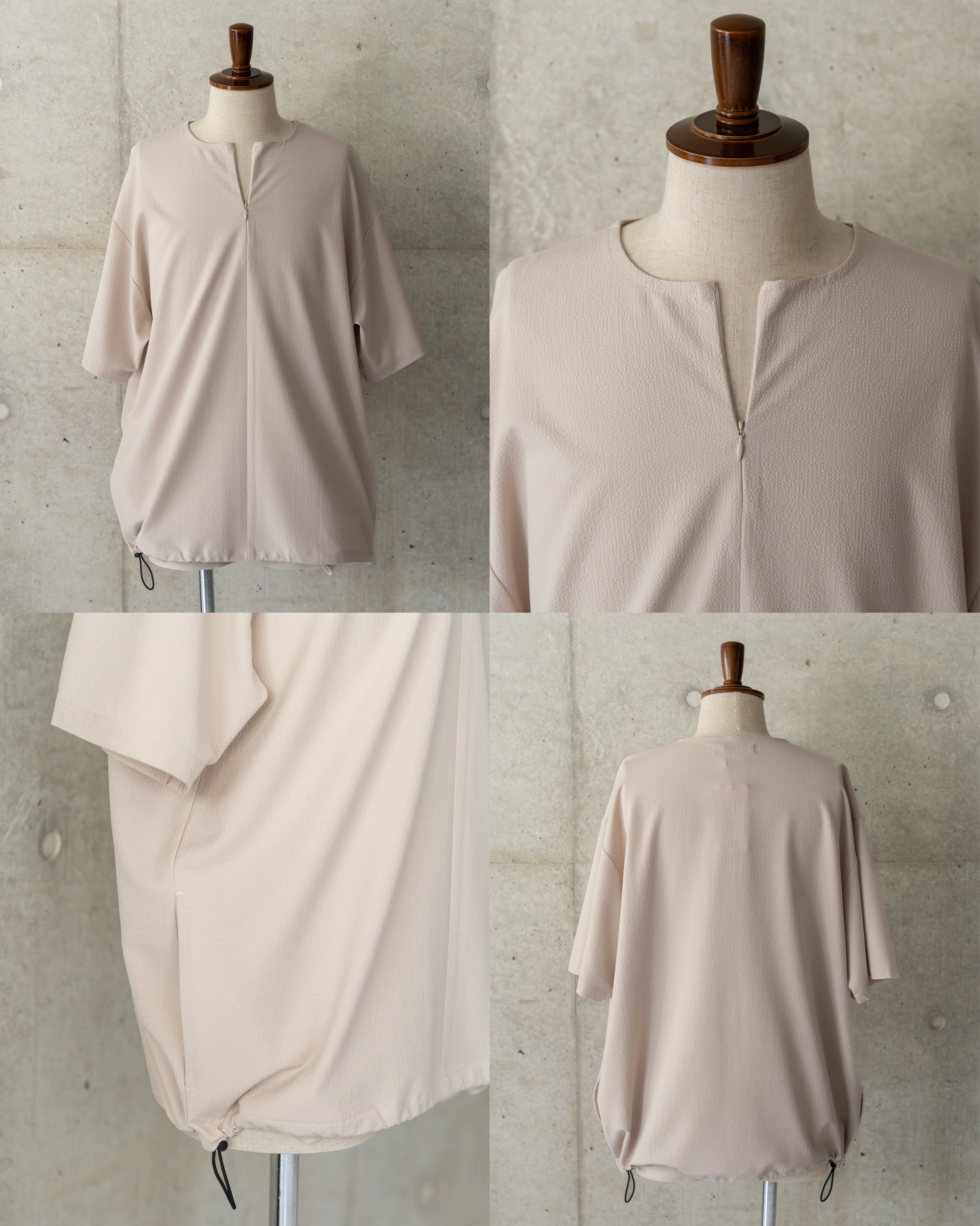 Stretch Seersucker Zip Henley Neck［2652amy-6］キーネック | AMUY