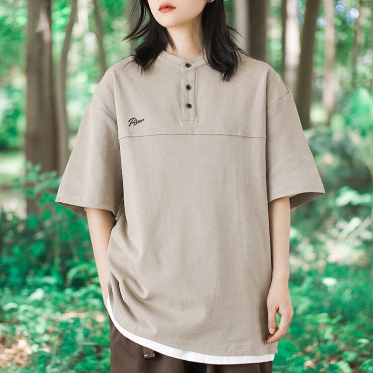 Henley Neck Short Sleeve T-Shirt ‐2col‐ A0551