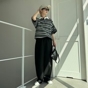 襟付半袖シャツknit/ボーダー