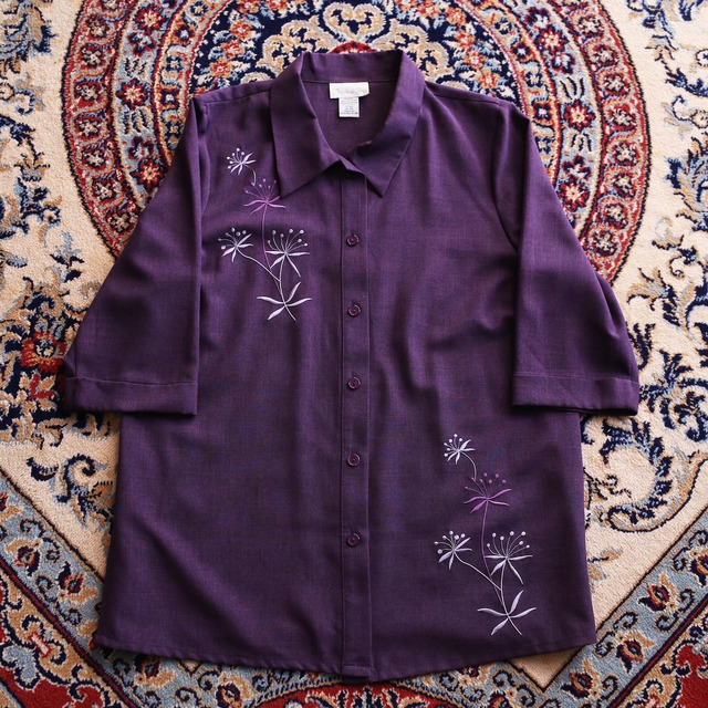 violet flower embroidery h/s shirt