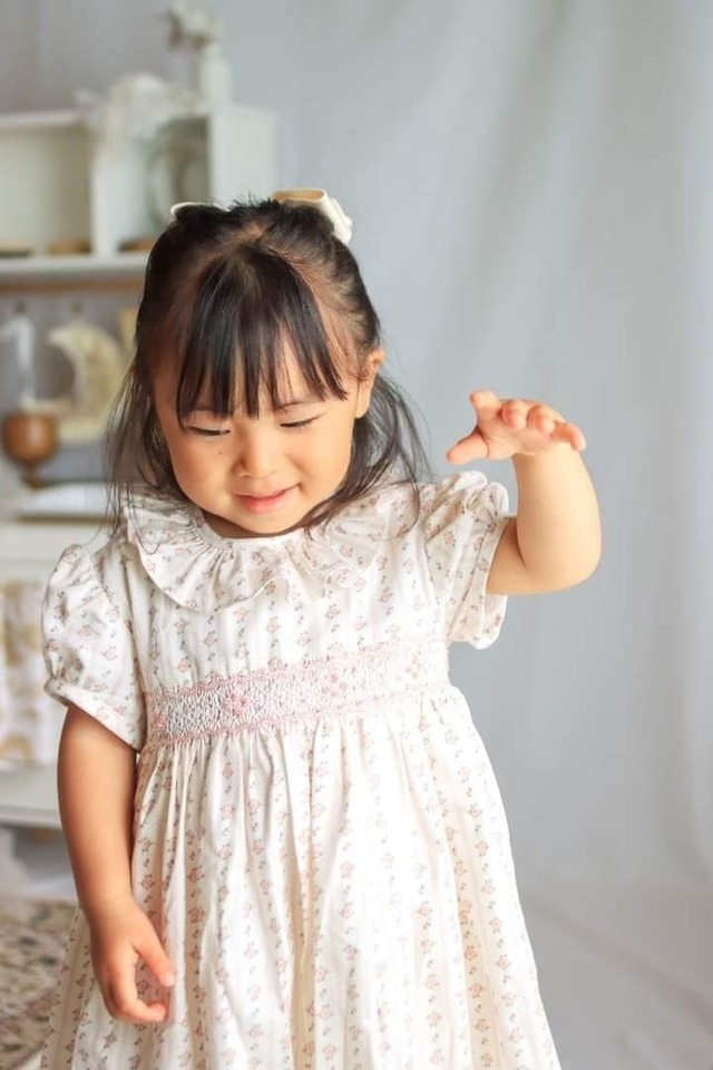 【pi&pa】再入荷⭐3y-5y⭐クラシカル ハンドスモック ワンピース-ピンクローズ