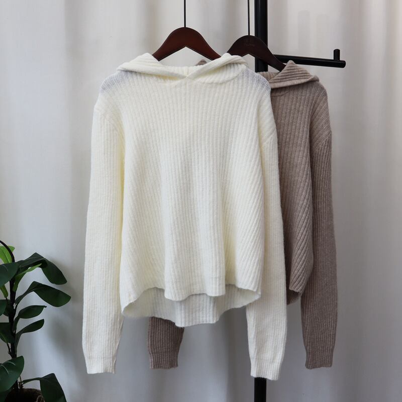 【tops】フード付きニットセーター M28601